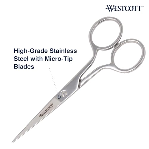 Westcott 5in Forged Fabric and Paper Scissors, Precision Scissors for Embroidery Detail, Sewing, Quilting, Tailoring, Arts and Crafts - size: 5-Inch Straight