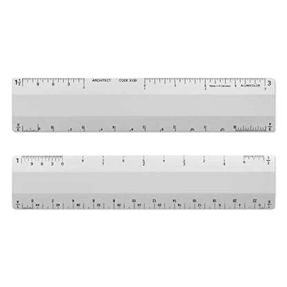 Alumicolor Architect 6 inch Ruler Scale w/ 4 Bevel for Drawing, Drafting & Engineering, Calibrations Divided by (1/8, 1/4), (1/2, 1), (3/8, 3/4), (3, 11/2), Silver - color: Silver