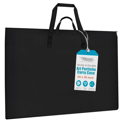 ZKOO Art Portfolio Bag, 24 x 36 Extra Large Light Weight Art Portfolio Case Shoulder Strap, Handle, Waterproof Nylon, Artwork Storage Box Ideal for Artwork, Canvas, Poster, Sketching, Drawing (Black)