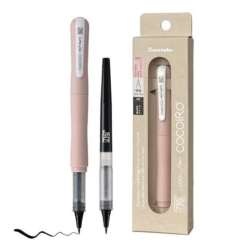 Kuretake ZIG Letter Pen COCOIRO, Body with Black Ink Refill Set, Flexible Extra Fine Brush Tip, Refillable marking Pen for Calligraphy, Hand Lettering, Made in Japan (POTTER'S PINK, Black) - color: POTTER'S PINK