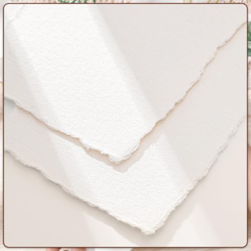 50 Sheets Deckled Edge Handmade Paper, 7 x 10 in, 160 GSM | Rough Cold-Pressed Texture, Handmade Deckle Edge, for Invitations, Cards, Watercolor and Crafts - size: 7x10 Inch