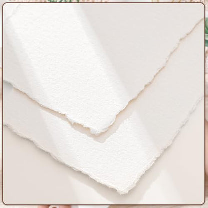 50 Sheets Deckled Edge Handmade Paper, 7 x 10 in, 160 GSM | Rough Cold-Pressed Texture, Handmade Deckle Edge, for Invitations, Cards, Watercolor and Crafts - size: 7x10 Inch