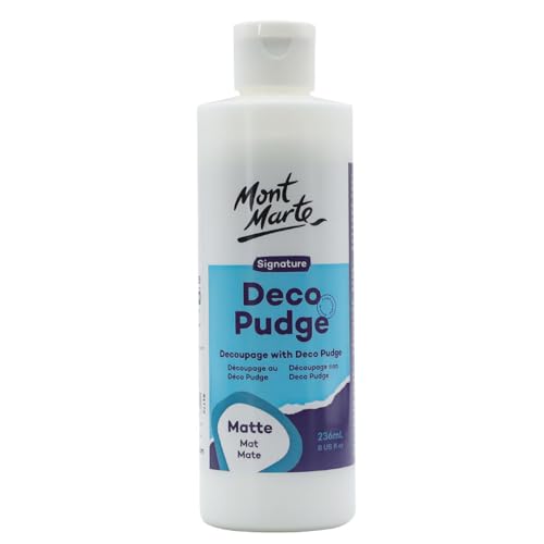 Mont Marte Deco Pudge Craft Varnish Signature 236ml (8 US fl.oz) – Matte, Multi-Purpose Clear Craft Sealer, Varnish and Decoupage Glue, Ideal for Acrylic Paints, Paper, Wood, Ceramics, Fabrics, Clay - color: Matte, size: 8 US fl oz
