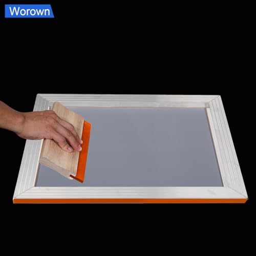 Worown 10 X 14 Inch Aluminum Silk Screen Printing Frame with 110 White Mesh, and Including 4 x 10 Inch Wooden Screen Printing Squeegee - size: 10 X 14 Inch