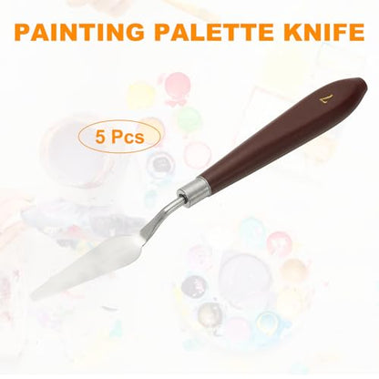 HARFINGTON 5pcs Palette Knife Painting Tool 2.2" x 0.59" Stainless Steel Art Spatula Pallet Knives Scrapers Tools with Plastic Handle for Acrylic Oil Canvas Mixing Spreading, Red/Silver - size: 2.2" x 0.59"