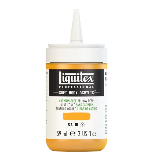 Liquitex Soft Body Acrylic Paint, 2-oz Bottle, Cadmium-Free Yellow Deep | Low Viscosity, Highly Pigmented, Satin Finish, Retains Subtle Brush Strokes, Great Surface Coverage, Highly Versatile - color: Cadmium-free Yellow Deep, style: 2-oz Bottle