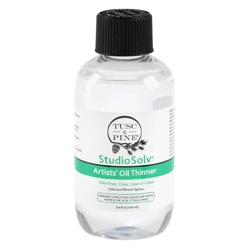 Tusc & Pine StudioSolv™ Odorless Mineral Spirits 3.4oz (100ml) | Purified Odor-Free Spirit Solvent For Thinning Oils, Artists, Painting Thinner, Professionals, & More!