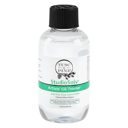 Tusc & Pine StudioSolv™ Odorless Mineral Spirits 3.4oz (100ml) | Purified Odor-Free Spirit Solvent For Thinning Oils, Artists, Painting Thinner, Professionals, & More!