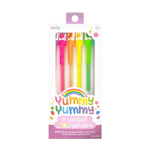 OOLY Yummy Yummy Scented Gel Pens, Neon, Set of 6 | Ages 3+, Fruity Scented Gel Ink, Vibrant Neon Colors, 1.0mm Nib, Fun Writing Pens for School and Crafts - style: Neon - Set of 6