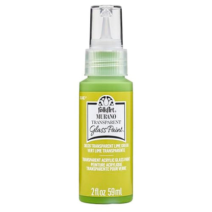 FolkArt Murano Transparent Acrylic Glass Paint, Lime Green, Perfect for Indoor and Outdoor Arts and Crafts Projects, 2 fl oz, 36526 - color: Transparent Lime Green, style: Transparent