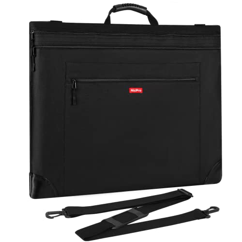 Nicpro Light Weight Art Portfolio Bag, 18" x 24" Art Canvas Portfolio Case | with Detachable Shoulder Strap, Leather Corners, Carrying Storage Case for Artwork, Poster, Sketching, and Drawing, Black - size: 18 x 24 inches