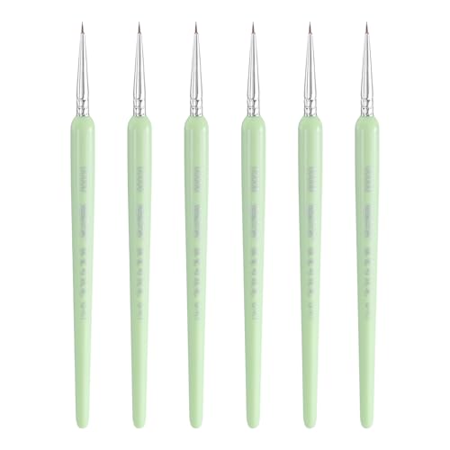 HARFINGTON 6pcs Detail Paint Brushes 5mm Pointed Tip Nylon Hair Miniature Painting Brush for Watercolor Oil Acrylic Painting(00000#), Green - color: Green, size: 00000# 5mm