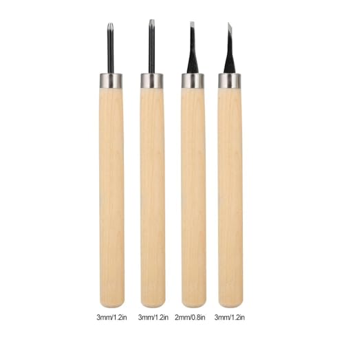 4-Piece Wood Carving Knife Set for Rubber Stamps, #1 | Steel Blades, Smooth Wooden Handles, Model 1 Sizes, 1.5 Mm Flat Round Corner, 2 Mm Oblique, Craft Projects - size: #2