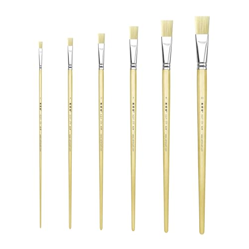 XDT#579 Flat Artist Paint Brush 6 Piece Set, Hog Bristle Wash Tip #1#3#5#7#9#11, Craft Face Body Paint Acrylic Oil Watercolor - size: Odd Sizes (Flat 6-PCS)