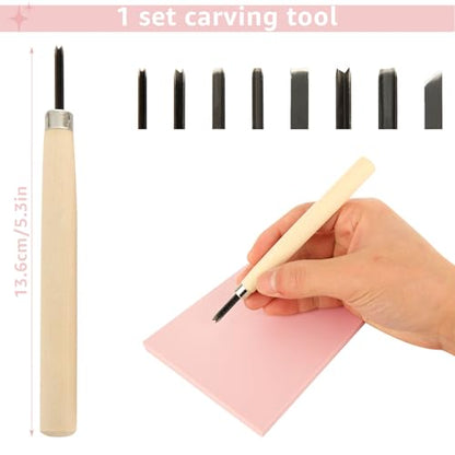 10 Pack Rubber Stamp Making Kit - Block Printing Kit，Linoleum Carving Tools with 8 Type Blades, 8 Pcs Pink Rubber Carving Block and Rubber Brayer Roller - size: 4x6inch-10pcs-kit-pink
