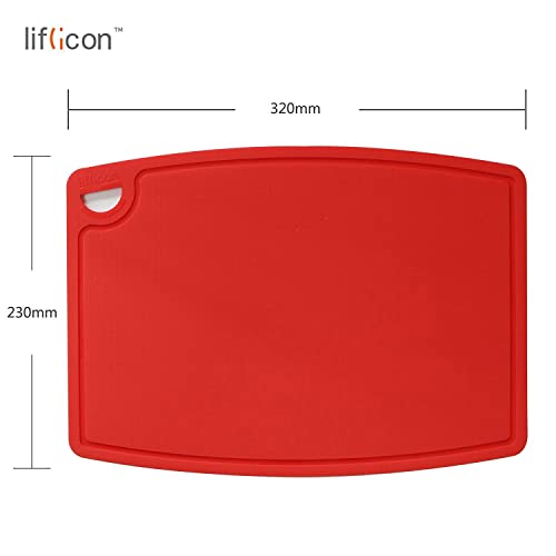 Liflicon Thick Silicone Cutting Board 12.6'' x 9.1'' Juice Grooves Easy Grip Handle Dishwasher Safe-Red - color: Red, size: 12.6"L x 9.1"W