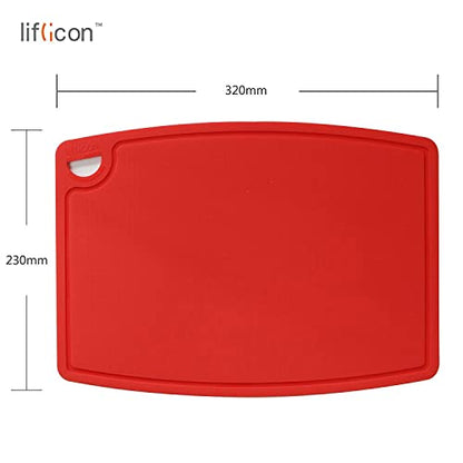 Liflicon Thick Silicone Cutting Board 12.6'' x 9.1'' Juice Grooves Easy Grip Handle Dishwasher Safe-Red - color: Red, size: 12.6"L x 9.1"W