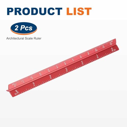 HARFINGTON 2 Pcs Architectural Scale Ruler, 7 Inch Standard Aluminum Alloy Architect Triangular Large Scale Laser-Etched Blueprint Drafting Ruler for Architects Engineers, Red - color: Red, size: 7 Inch
