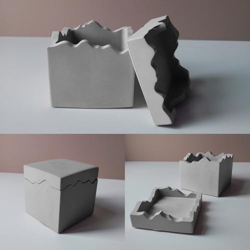 Square Box Mold with Irregular Edges, Creative Candle Vessels Jewelry Holder Resin Concrete Molds, Unique Storage Container Jar Dish Display Silicone Molds DIY Epoxy Resin Art Craft Kit - color: Irregular Square Box with Lid