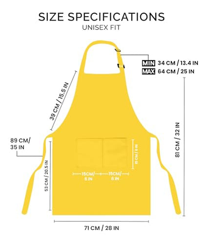 Utopia Kitchen 2 Pack Bib Apron, Adjustable with 2 Pockets, Water and Oil Resistant, Cooking Kitchen Chef Apron for Women Men - color: Yellow