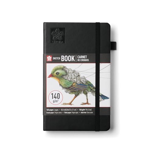 Sakura Sketchbook A5, Hardcover, 160 Pages, 5.1 x 8.3", Black, Cream Paper - color: Cream Paper