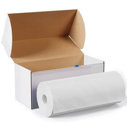 Exquisite Party Solids 54 Inch X 100 Feet White Plastic Table Cover Roll in A Cut - to - Size Box with Convenient Slide Cutter. Cuts Up to 12 Rectangle 8 Feet Plastic Disposable Tablecloths - color: White, size: 100 Feet