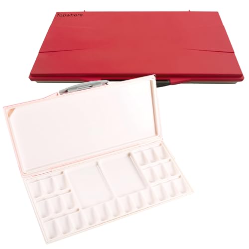 Watercolor Painting Palettes 24-Wells with 2+1 Additional Spacious Mixing Areas, Folding Peel-Off Palette for Watercolor, Gouache, Acrylic Paint (Red, One Size) - color: Red