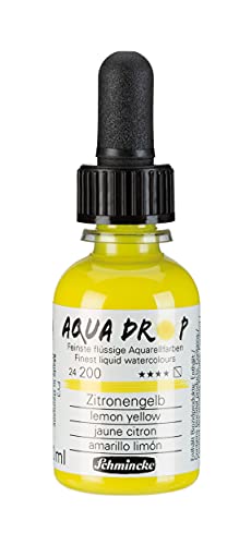 Schmincke - AQUA DROP, liquid, pigment-based watercolour,lemon yellow in 30 ml pipette bottle, 24200034, for watercolorpainting, urban sketching, calligraphy, handlettering, lightfast - color: 200 lemon yellow