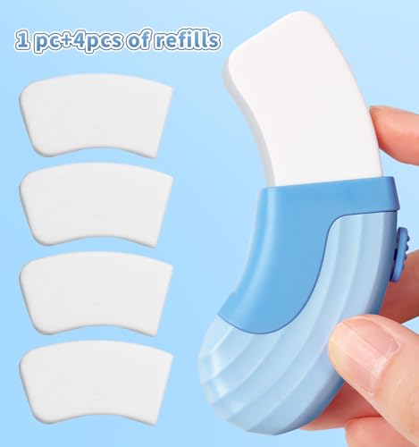 4+1 Pack Rubber Erasers Sliding Retractable Eraser - Blue | Large White Erasers with 4 Refill Eraser for School Office Home Supplies Art Drawing, Push Pull Pencil Erasers for Kids Teens - color: Blue