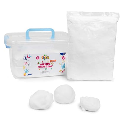 White Air Dry Foam Clay for Kids - 3.3 Pounds Soft Bulk Modeling Clay with Carrying Case & Airtight Zip-Seal Bags - Perfect for Arts & Crafts, Molding, Slime, Cosplay Armor | No-Mess, Non-Stick