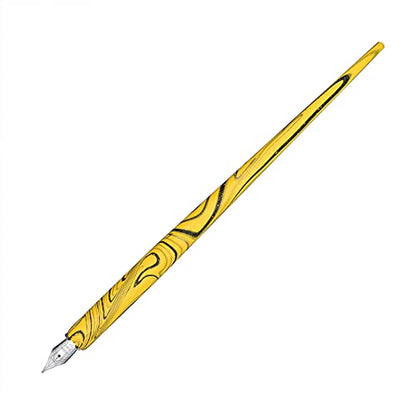 Gullor Wooden Dip Pen Calligraphy Set with Black Ink & 6 Nibs for Beginners, Kids, Writing, Signatures and Drawing, Yellow