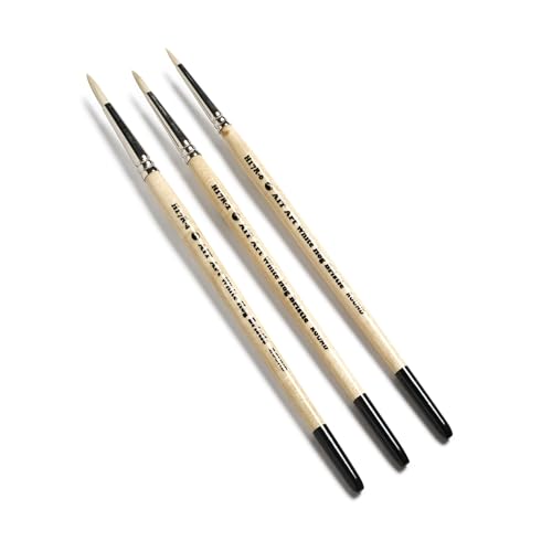 AIT Art Round Paint Brushes, Pack of 3, Sizes 0, 2, 4, White Hog Bristles, Handmade in USA for Trusted Performance with Heavier and Thicker Paints - size: 0, 2, 4