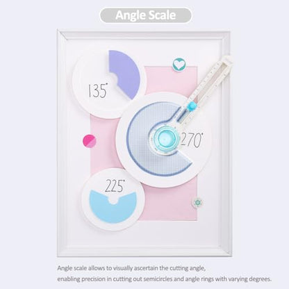 KW-triO Circe Cutter for Paper Crafting Circular Cutter Tool Visible Center of Circle Rotary Compass Circle Cutter Adjustable Cutting Diameter Ranges from 3 in to 12.6 in (Cyan & White, Large)