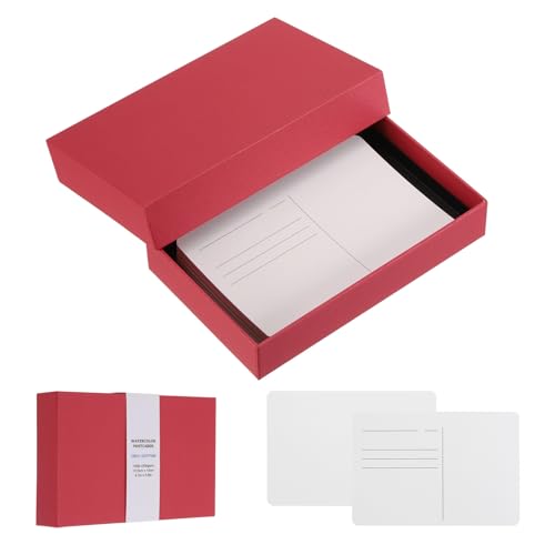 MECCANIXITY 40 Sheets Watercolor Postcards, 100% Cotton 4x6 Inch Watercolor Paper Blank Postcards W Red Cap White Waistband Hot Pressed for Mailing Painting Invitations Cards(140lb/300gsm) Red - color: Red
