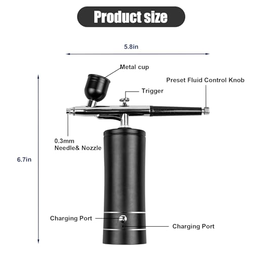 Esakoya Portable Airbrush Kit, Rechargeable Airbrush Kit with Compressor | Non-Clogging High-Pressure Air Brush Set with 0.3mm Nozzle, Cordless Air Brush for Makeup, Barber, Nail Art, Cake Decor