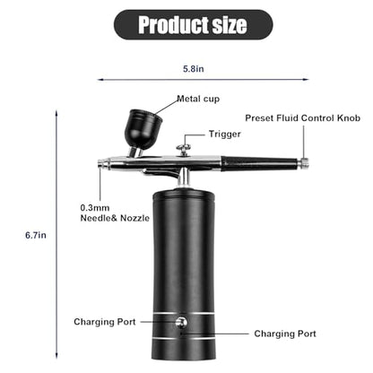 Esakoya Portable Airbrush Kit, Rechargeable Airbrush Kit with Compressor | Non-Clogging High-Pressure Air Brush Set with 0.3mm Nozzle, Cordless Air Brush for Makeup, Barber, Nail Art, Cake Decor