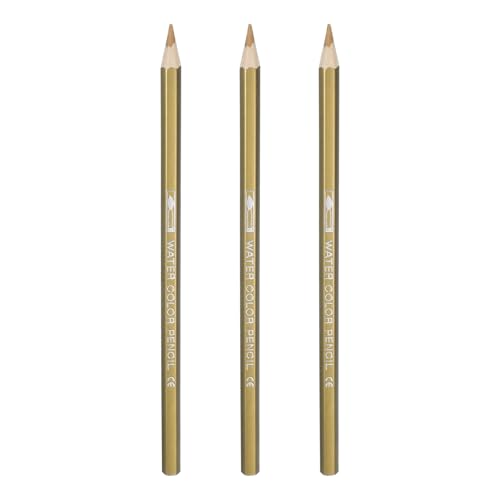 PATIKIL Watercolor Pencils, Gold Color Pencil Set Sketch Coloring Drawing Colored Pencils Bulk Artist Drawing Supplies for Adult Coloring Book Blending, 3 Pcs - color: Gold