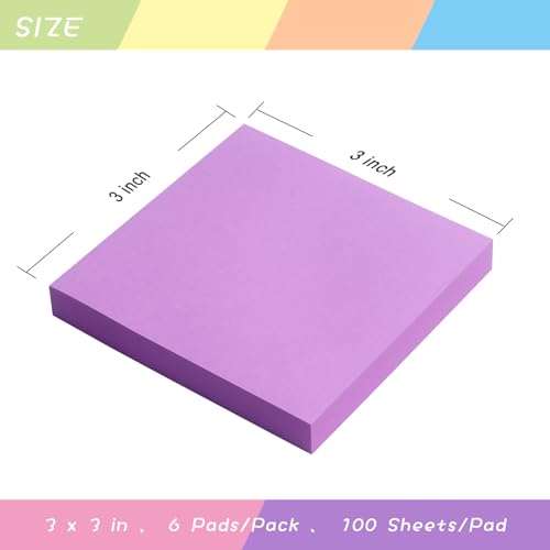 OSBOO Sticky Notes 3x3 with Bright Colors, 6 Pads 100 Sheets/Pad (Purple) | Bright Purple Self-Stick Notes Pads, 600 Sheets Total, Easy to Stick and Remove, Perfect for Office, School and Home - color: Purple