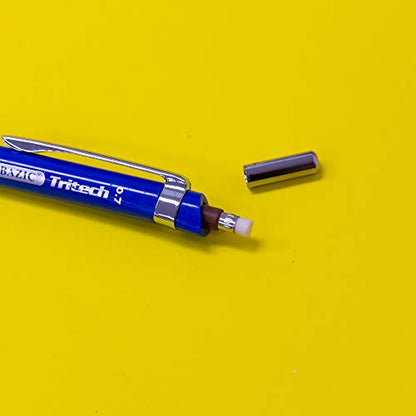 BAZIC PRODUCTS Tritech 0.7mm Mechanical Pencil, 2B Ceramic Lead, 6-Set | 0.7 mm 2B ceramic lead, click-advance, refillable, Eraser under cap, school, office, sketching, notes - color: 2-count (Pencil + Lead), size: 6 Count (Pack of 1)