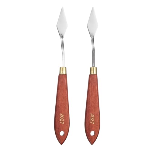 HARFINGTON 2pcs Palette Knife Painting Tool 1.77" x 0.67" Stainless Steel Teardrop Blade 7.87" Length Spatula Painting Pallet Knives with Hole Beech Wood Handle for Acrylic Canvas, Red/Silver - size: 7.87" x 0.67" x 1.77"