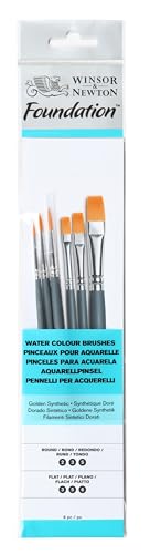 Winsor & Newton Foundation Watercolour Brush Set, SH, Round & Flat, 6 Pack - size: Round 2, 3 & 5, Flat 3, 5 & 6