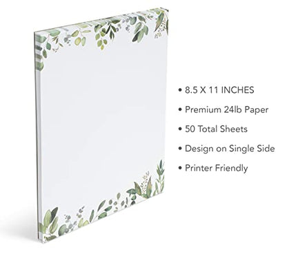 Leaf Theme Paper Stationery, Greenery Letterhead Paper 8.5 x 11 Inches, 50 Sheets, Elegant Writing Paper, Pretty Stationary Paper, Decorative Printer Paper - color: Leaf Paper 50 Set