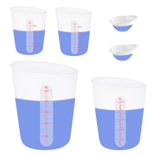 6 PCS Silicone Cup Set, 500ml, 250ml and 125ml for Epoxy Silicone Measuring Cups, Non-Stick Mixing Cups, Casting Molds, Jewelry Making,with Marking Ounces/ml - size: 500ML+250ML+125ML