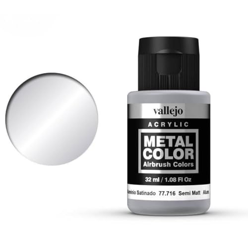 Vallejo - Metal Color | Semi Matt Aluminium 32 ml (1.08 fl.oz.) | Faithfully Reproduce Different Metallic Finishes - style: Semi Matt Aluminium 32 ml (1.08 fl.oz.)