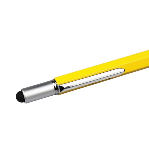 DUNBONG 6-in-1 Multi Pen, Stylus/Screwdriver, 0.7mm Black - Yellow | Aluminum prismatic non-slip grip | Rotary no-cap design | Ruler & level built-in | Refillable | Long-lasting clip - color: Yellow