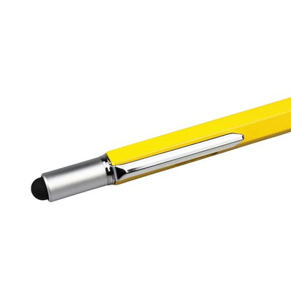 DUNBONG 6-in-1 Multi Pen, Stylus/Screwdriver, 0.7mm Black - Yellow | Aluminum prismatic non-slip grip | Rotary no-cap design | Ruler & level built-in | Refillable | Long-lasting clip - color: Yellow