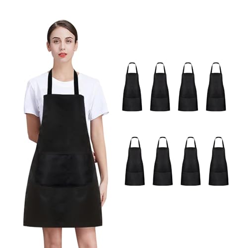 8/12/24 Pack Plain Bib Aprons Bulk, Black Commercial Apron with 2 Pockets, Unisex Apron for Adults Painting BBQ - color: 8 Pack