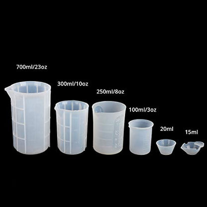15PCS Silicone Measuring Cups Set, Mixing Cups for Epoxy, Resin Arts, Glue, Jewelry Casting Molds, Acrylic Paint Pouring, Cup Making, Waxing, Crafts, 5 Kinds Capacity(700/300/100/20/15ml) - size: X Large-700ml, 300ml, 100ml, 20ml, 15ml