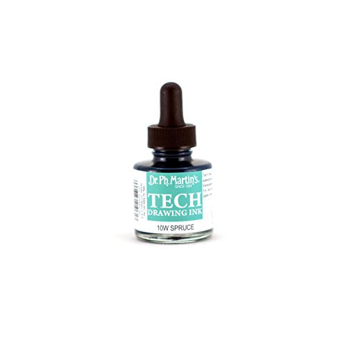 Dr. Ph. Martin's TECH Drawing Ink (10W) Ink Bottle, 1.0 oz, Spruce Green, 1 Bottle