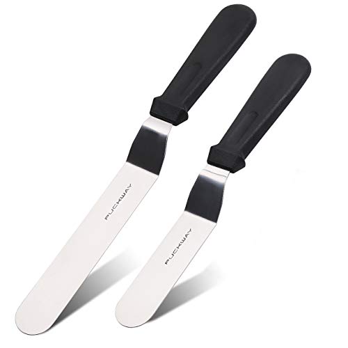 Angled Icing Spatula, Stainless Steel Offset Spatula, Cake Spatula Set of 2 Black 6, 8 inch Blade - color: Black